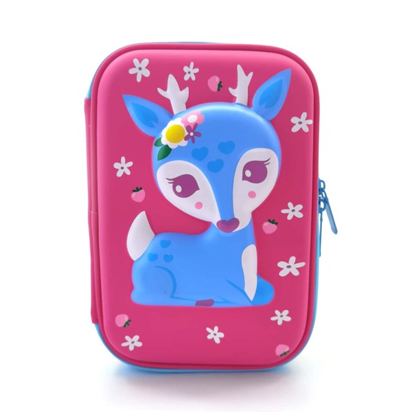 

1pc Cartoon Deer Pencil Box, Hot pink