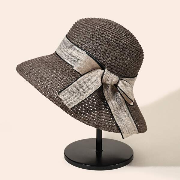 

Bow Decor Sun Hat, Coffee brown