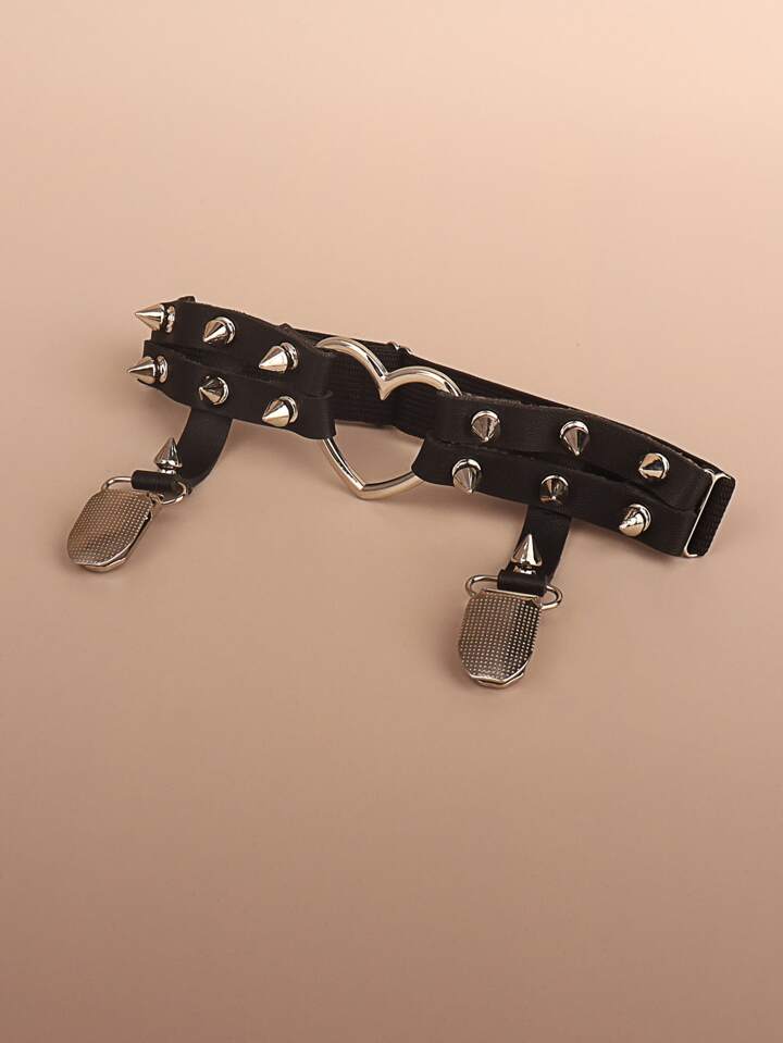 Our Heart Linked Spiked Decor Garter Belt is such a vibe - ROMWE