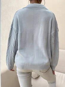 Chiquease V領翻領麻花編織套頭毛衣 - 淺灰色 - 查看 2