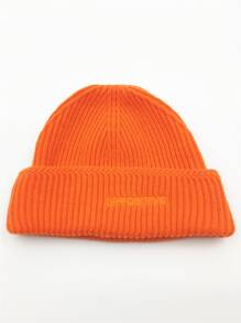 Letter Embroidered Beanie - Orange - View 1