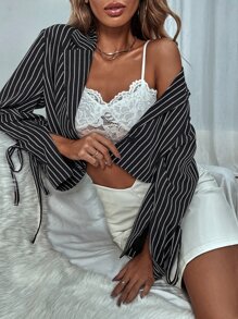 Áo vest Thắt nút Sọc Thanh lịch - màu đen - Xem 1