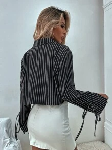 Áo vest Thắt nút Sọc Thanh lịch - màu đen - Xem 2