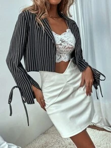 Áo vest Thắt nút Sọc Thanh lịch - màu đen - Xem 3