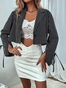 Áo vest Thắt nút Sọc Thanh lịch - màu đen - Xem 4