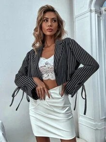 Áo vest Thắt nút Sọc Thanh lịch - màu đen - Xem 5