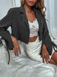 Áo vest Thắt nút Sọc Thanh lịch - màu đen - Xem 6