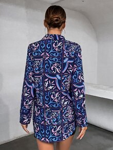 Plaid & Plants Print Shirt - Navy Blue - View 2