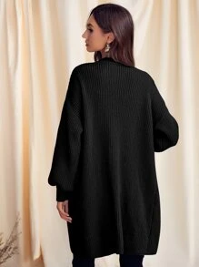 Pocket Open Front Drop Shoulder Cardigan