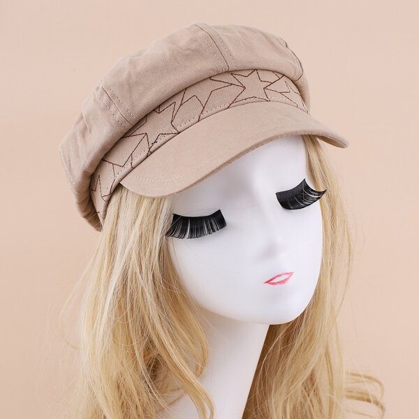 

Star Pattern Baker Boy Hat, Apricot