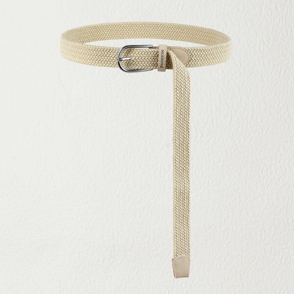 

Metal Buckle Braided Belt, Beige