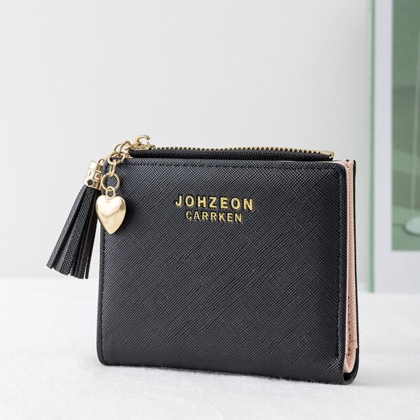 

Tassel Decor Fold Over Purse, Black