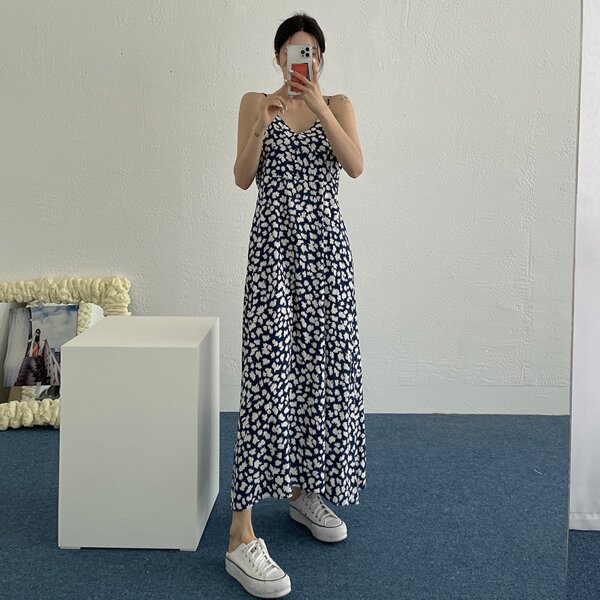 

Allover Print Cami Dress, Black and white