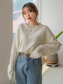 DAZY Cable Knit Drop Shoulder Sweater
