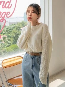 DAZY Cable Knit Drop Shoulder Sweater