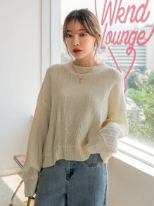 DAZY Cable Knit Drop Shoulder Sweater
