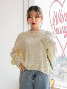 DAZY Cable Knit Drop Shoulder Sweater