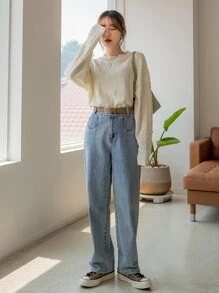 DAZY Cable Knit Drop Shoulder Sweater