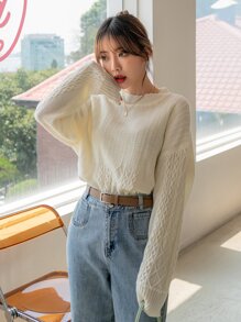DAZY Cable Knit Drop Shoulder Sweater