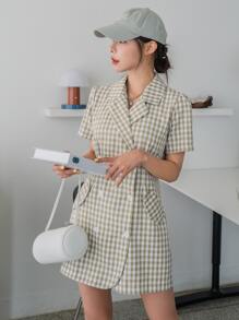DAZY Gingham Flap Detail Puff Sleeve Double Breasted Dress - Multicolor - View 1