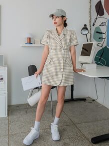 DAZY Gingham Flap Detail Puff Sleeve Double Breasted Dress - Multicolor - View 4