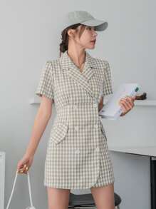 DAZY Gingham Flap Detail Puff Sleeve Double Breasted Dress - Multicolor - View 7