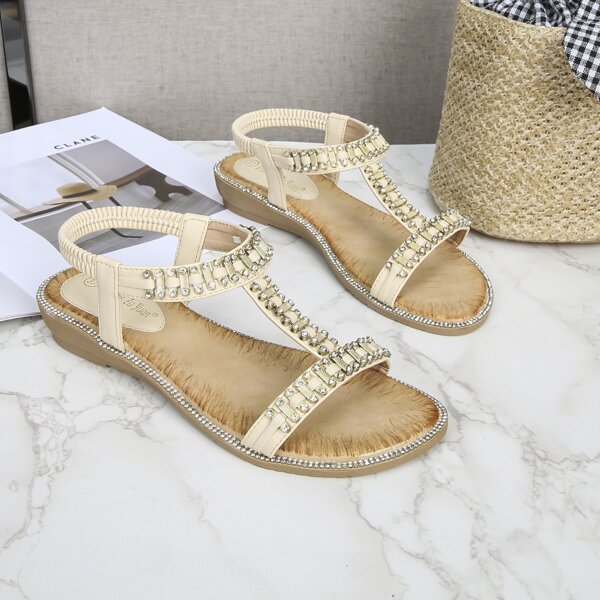

Rhinestone Decor Slingback Sandals, Beige