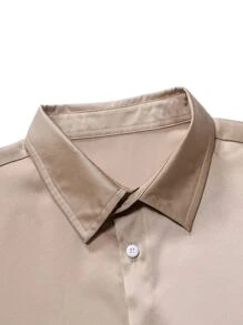 Manfinity Homme Camisa sólida para hombre con botones, camisa khaki lisa de manga corta para fiesta regular