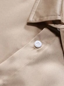 Manfinity Homme Camisa sólida para hombre con botones, camisa khaki lisa de manga corta para fiesta regular