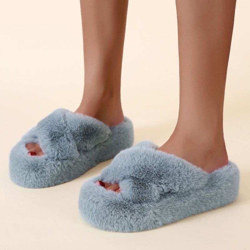 

Fluffy Home Slippers, Blue