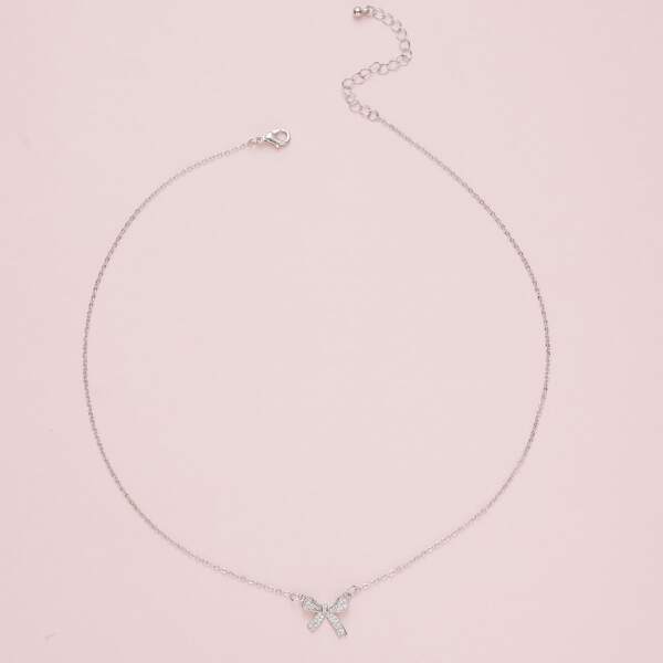 

Bow Charm Necklace, Silver