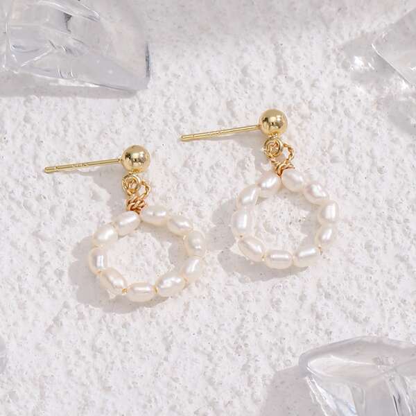 

18K Gold Plated Natural Pearl Decor Drop Earrings
