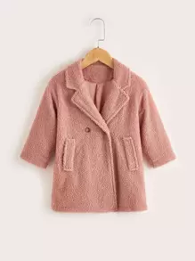 小女童絨毛翻領外套 - 藕粉色 - 查看 1