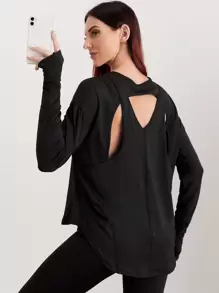 Easithlete Cut Out Seam Breathable Sports Tee - Black - View 1