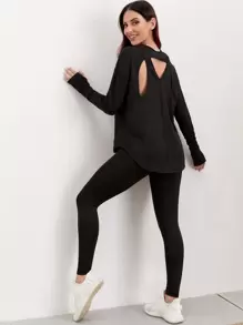 Easithlete Cut Out Seam Breathable Sports Tee - Black - View 3