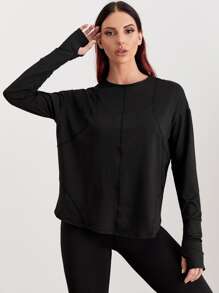 Easithlete Cut Out Seam Breathable Sports Tee - Black - View 4