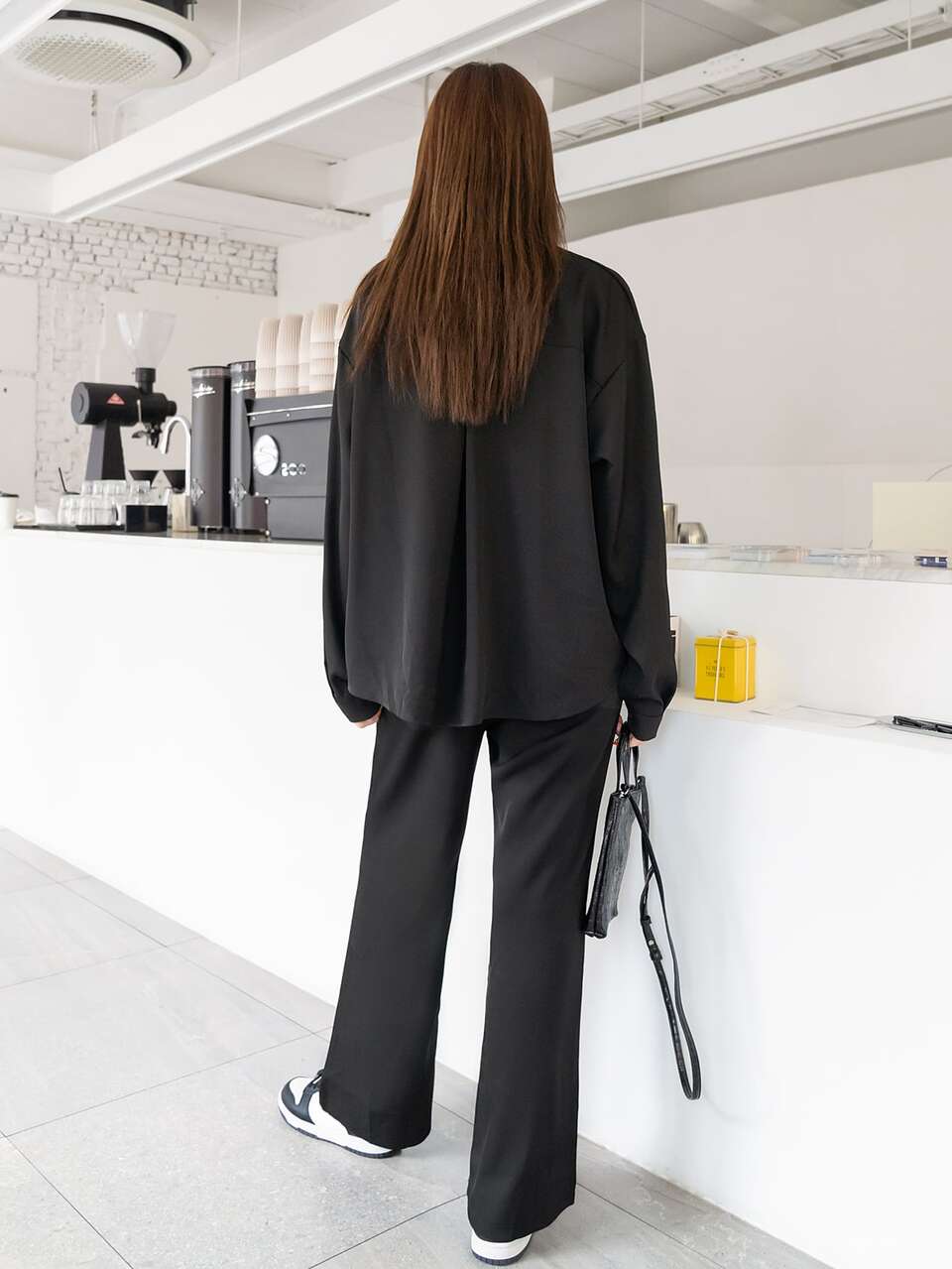 Solid Drop Shoulder Button Front Blouse & Pants Lounge Sets For Women