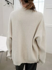 DAZY Áo len Mở Nút phía trước màu trơn Giải trí - Màu be - Xem 5