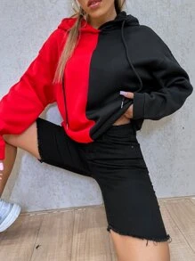 SHEIN Coolane Cartoon Face Print Two Tone Drop Shoulder Drawstring Hoodie - Multicolor - View 2