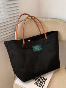 輕便商務休閒大容量貼花裝飾單肩手提包適合青少年女大學生、菜鳥和白領，非常適合辦公室、大學、工作、商務、通勤 - 黑色 - 查看 5