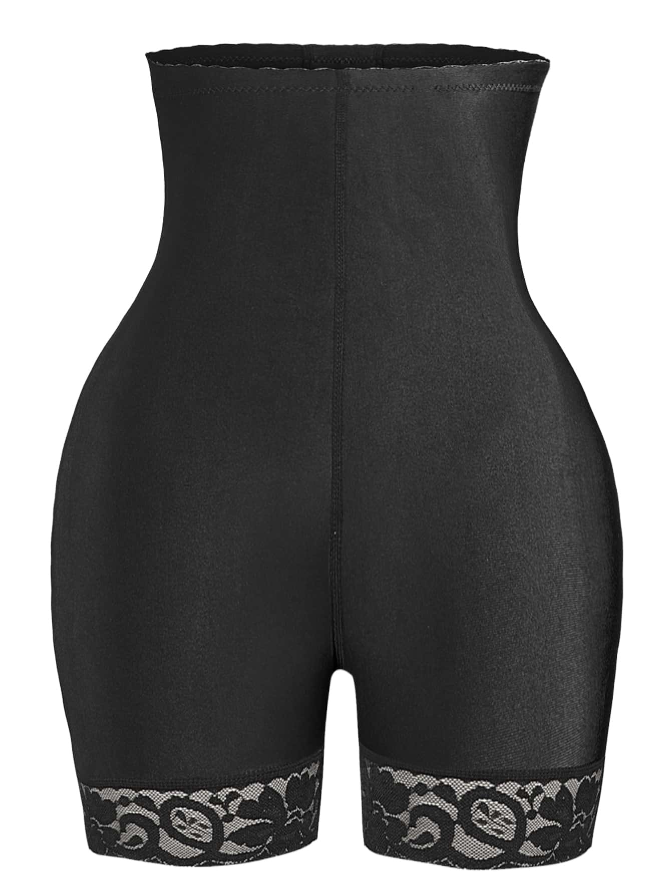 Plus Lace Trim High Waisted Shapewear Shorts - Black - View 1