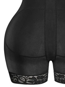Plus Lace Trim High Waisted Shapewear Shorts - Black - View 3