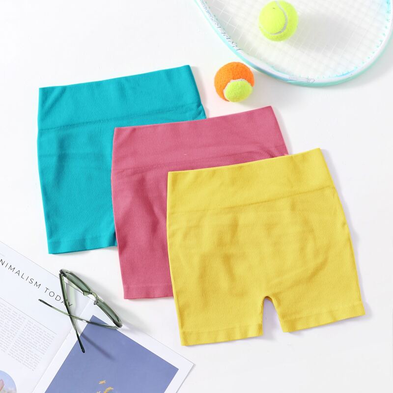 

3pc High Waist Ribbed Sports Shorts, Multicolor