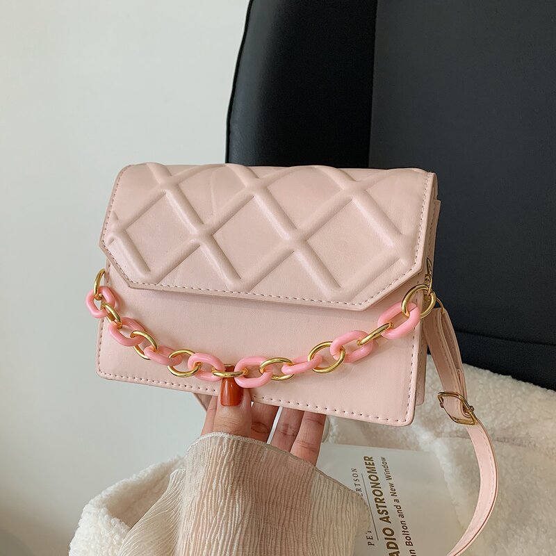

Chain Handle Flap Satchel Bag, Pink