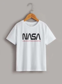 SHEIN 男孩字母圖案T恤