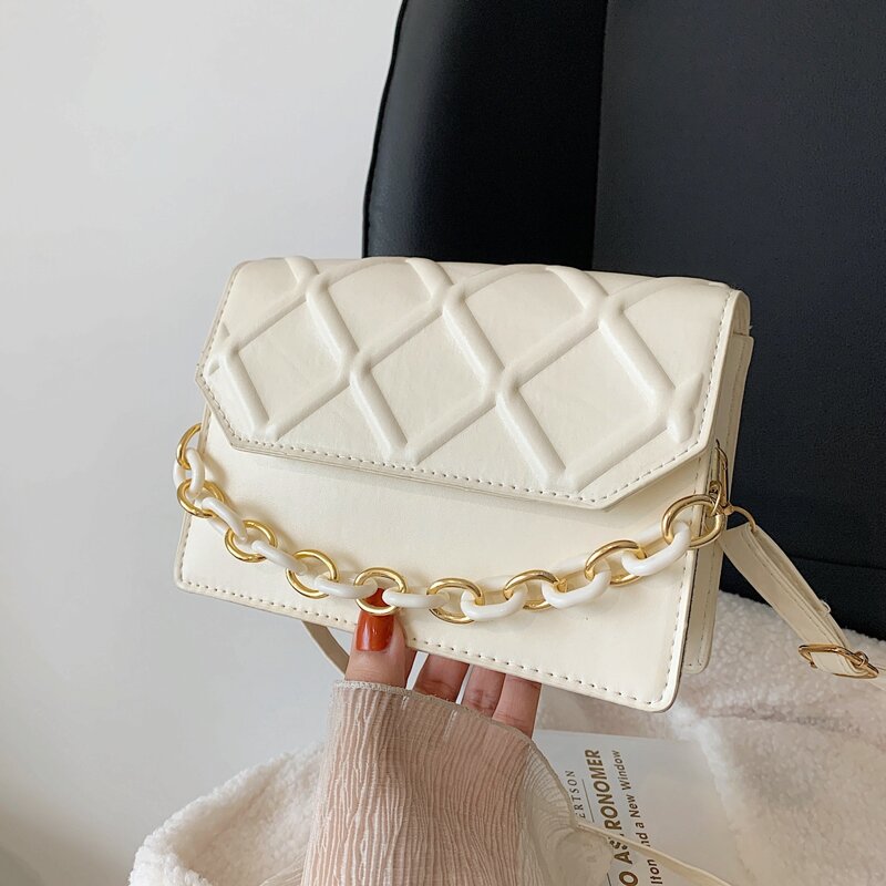 

Chain Handle Flap Satchel Bag, White