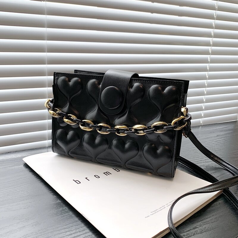 

Heart Embossed Satchel Bag, Black
