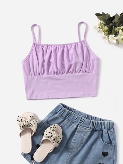 SHEIN Chicas adolescentes Top de tirantes de busto con fruncido unicolor