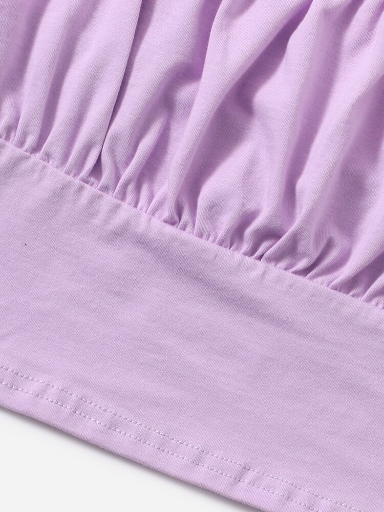 SHEIN Chicas adolescentes Top de tirantes de busto con fruncido unicolor - Lila Púrpura - Añade 3