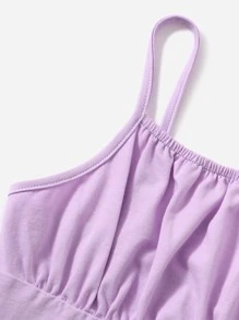 SHEIN 青少年女孩素色胸部褶皺吊帶上衣 - 紫丁香色 - 查看 4